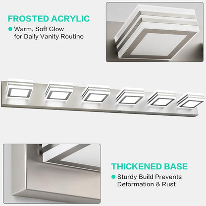 SOLFART Modern LED Vanity Lights Fixtures: 6 Lights Acrylic LED Brushed Nickel Vanity Lights for Bathroom 39inch 5CCT