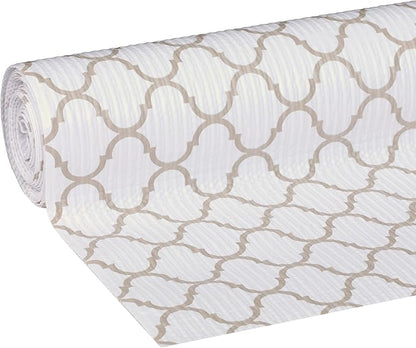 Smooth Top EasyLiner for Cabinets & Drawers - Easy to Install & Cut to Fit - Shelf Paper & Kitchen Drawer Liner Non Adhesive - Non Slip Shelf Liner - 12 Inch Width - 60 Total Feet - Taupe Quatrefoil