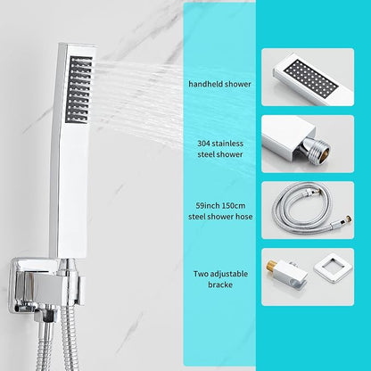 10 Inch Shower Faucet Set, Ceiling Mounted Rainfall Shower System with High Pressure Handheld Shower Head, Bathroom Mixer Rough-in Valve and Trim Shower Kit, Polished Chrome, with Tub Spout