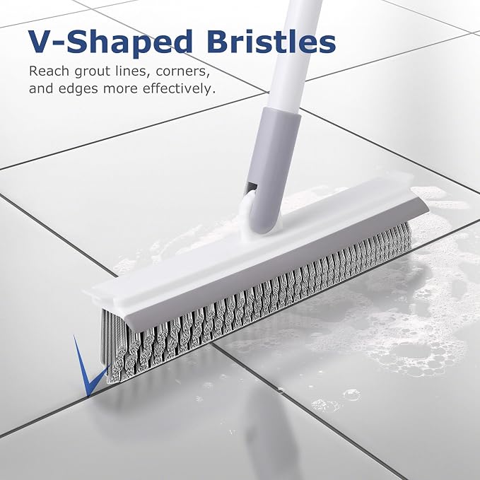 IVYROLL Grout Brush with Long Handle, Floor Cleaning Scrubber | with Stiff Bristles for Tile Line, Shower, Crevice, Bathroom, Kitchen and Hard-to-Reach Corners