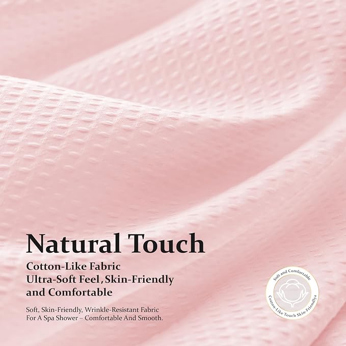 Stall Waffle Shower Curtain 256 GSM Heavy Fabric 48x72 Pink | 48 Inch Wide, Thick Cloth, Weighted Hem, Water Repellent, Hotel Luxury Polyester Shower Curtain Set for Bathroom 8 Hooks