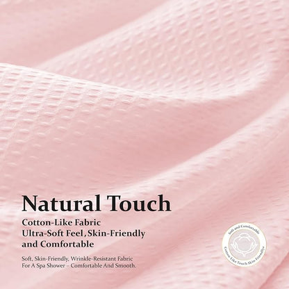 Stall Waffle Shower Curtain 256 GSM Heavy Fabric 48x72 Pink | 48 Inch Wide, Thick Cloth, Weighted Hem, Water Repellent, Hotel Luxury Polyester Shower Curtain Set for Bathroom 8 Hooks