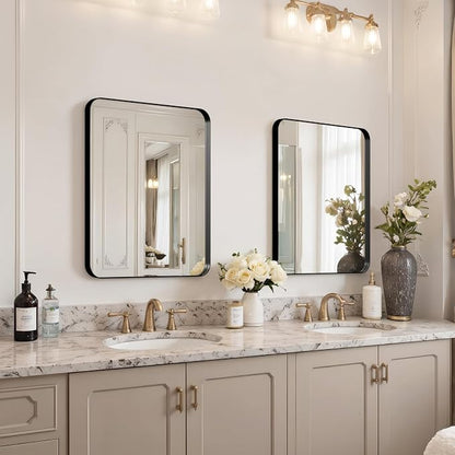 20"x16" Bathroom Vanity Mirror for Wall Aluminum Framed Farmhouse Rectangle | Anti-Rust, HD Reflection Anti-Desilvering, Distortion Free, Tempered and Shatter-Proof Wall Mounted Mirror, Black