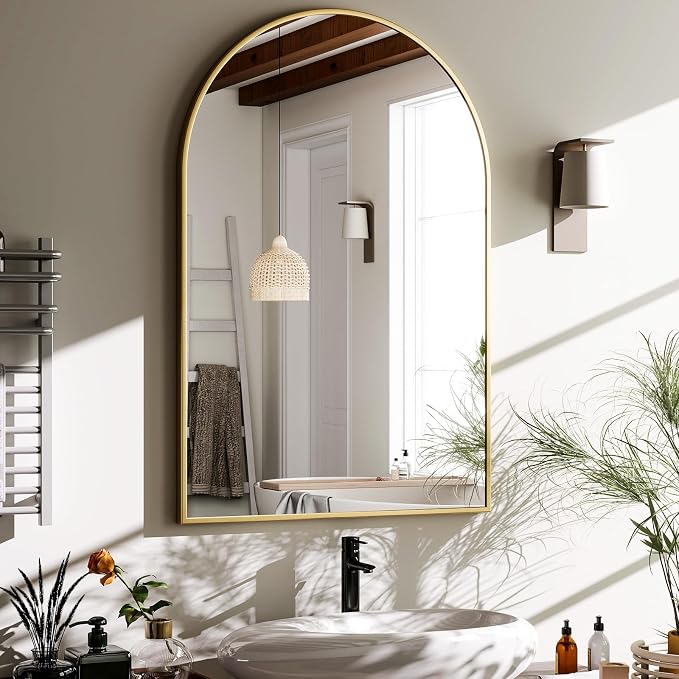 HARRITPURE 22"x30" Arched Bathroom Mirror Wall Mounted Gold Arch Mirror | Vanity Aluminum Alloy Frame Arch Wall Mirror for Living Room, Bedroom, Entryway