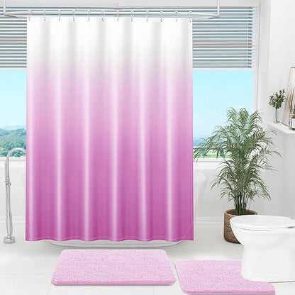 OLANLY Luxury Pink and White Ombre Shower Curtain Sets with 12 Hooks, Waterproof and Washable Decorative Shower Curtains for Bathroom, 72x72 Inches