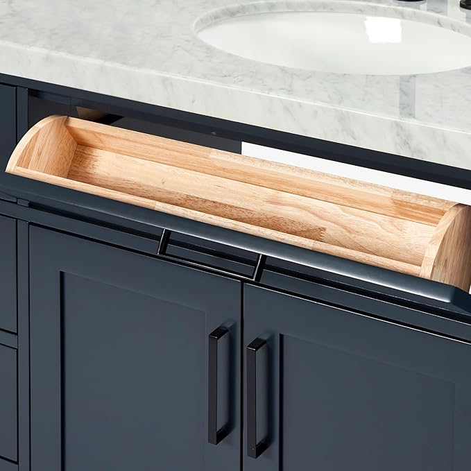 ARIEL Hepburn 66-inch Bathroom Vanity with Sink,Solid Wood, 1.5-inch Italian Carrara Marble Countertop, Double Oval Porcelain Sink, 4 Soft Closing Doors, 6 Dovetail Drawers, Midnight Blue