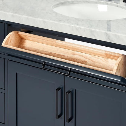 ARIEL Hepburn 66-inch Bathroom Vanity with Sink,Solid Wood, 1.5-inch Italian Carrara Marble Countertop, Double Oval Porcelain Sink, 4 Soft Closing Doors, 6 Dovetail Drawers, Midnight Blue