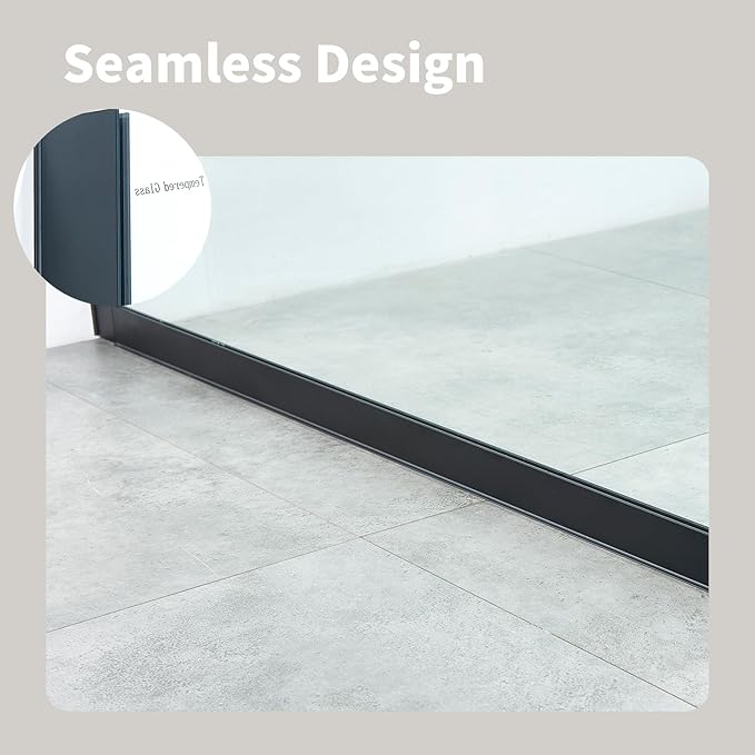 Shower Screen 36" x 76" Half Frameless Shower Wall Panel, Tempered Glass 3/8 inch, Easy to clean Coating, Fixed Glass Shower Door with Hardware, Grid Pattern
