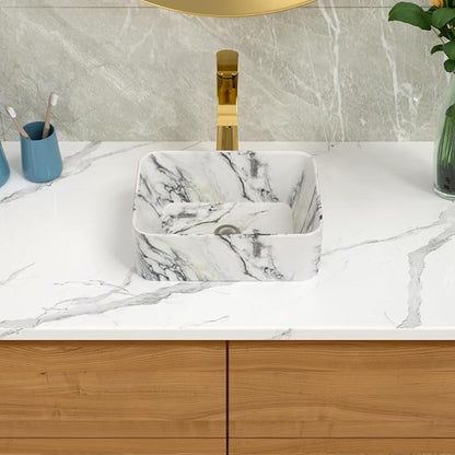 Lordear Bathroom Sink Above Counter 16"x12" Rectangle Vessel Sink Marble Porcelain Ceramic Vessel Sink, Rectrangular Above Counter Sink Art Basin