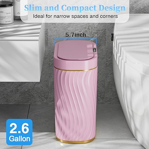 Ogikey Bathroom Small Trash Can with Automatic Touchless Lid, 2.6 Gallon Smart Garbage Can Narrow Waterproof Trash Bin for Bedroom, Office, Living Room
