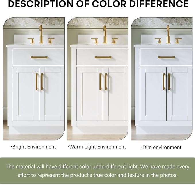 36-Inch Bathroom Vanity with Sink W/ 2 Doors & 4 Drawers & 1 Flip Drawer, White Vanity W/Brushed Gold Handles