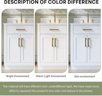 36-Inch Bathroom Vanity with Sink W/ 2 Doors & 4 Drawers & 1 Flip Drawer, White Vanity W/Brushed Gold Handles