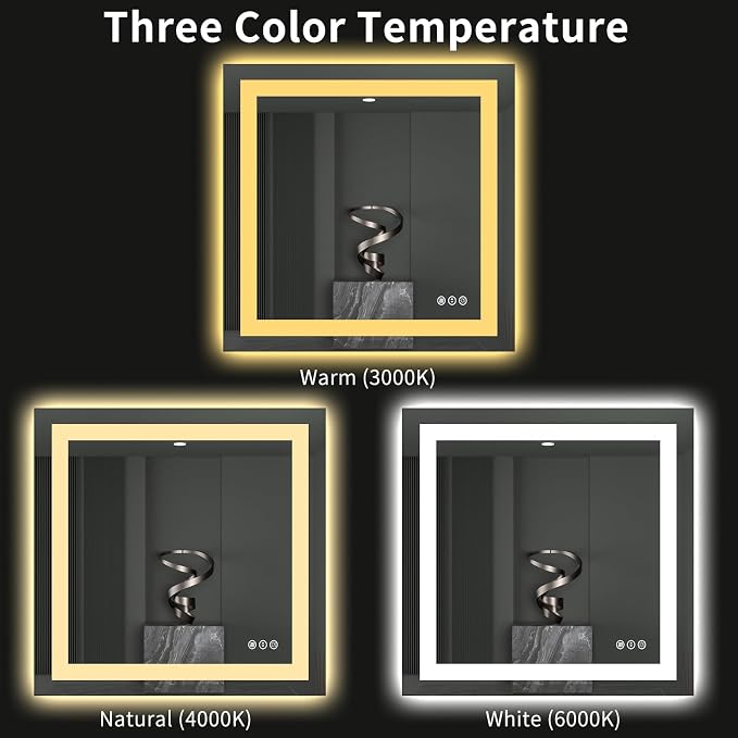 LOAAO 40"X38" LED Bathroom Mirror with Lights, UL Listed | Anti-Fog, Dimmable, 3 Color Temperature, Backlit + Front Lit, Memory Function, Tempered Glass