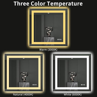 LOAAO 40"X38" LED Bathroom Mirror with Lights, UL Listed | Anti-Fog, Dimmable, 3 Color Temperature, Backlit + Front Lit, Memory Function, Tempered Glass