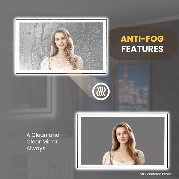 LOAAO 60"X36" LED Bathroom Mirror Black Framed | Anti-Fog, Dimmable, Memory Function, Tempered Glass, Lighted Vanity Mirror for Wall