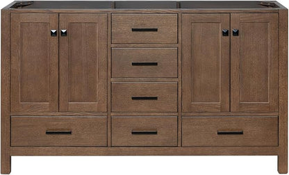 ARIEL Cambridge 60-inch Bathroom Vanity Base Cabinet,Solid Wood, 4 Soft Closing Doors, 6 Dovetail Drawers, Brown Oak