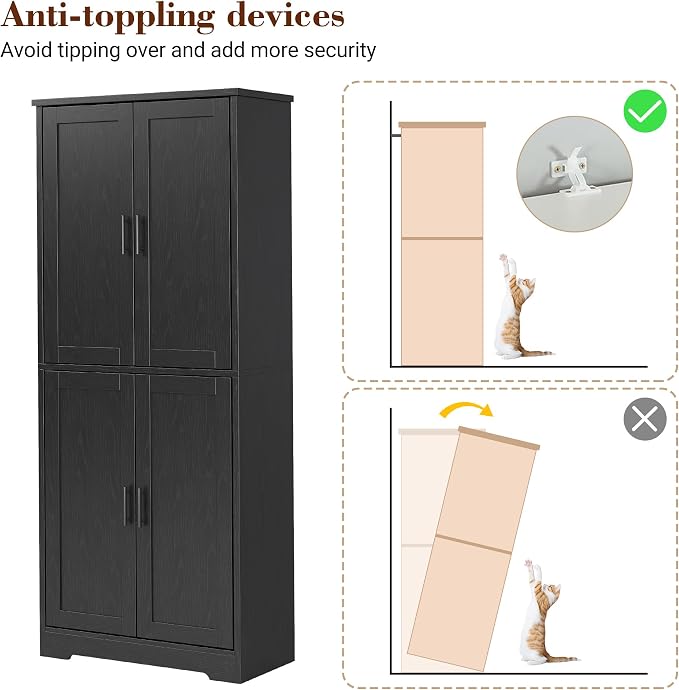 Garvee Kitchen Pantry Cabinet, 70 Inch Tall Storage Cabinet | with Doors and Adjustable Shelves, Freestanding Wooden Classic Cupboard for Living Room, Dining Room, Bathroom