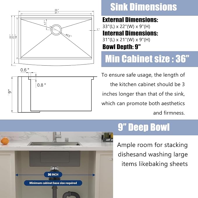 Black Farmhouse Sink 33 Inch - VALISY 33x22 Apron Front Farmhouse Kitchen Sinks 16 Gauge Stainless Steel Undermount Ledge Workstation Deep Single Bowl Luxury Rustic Farm Sinks with All Accessories