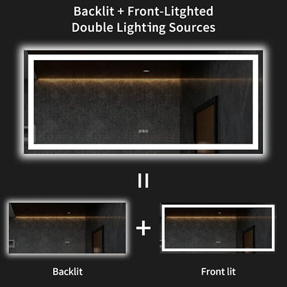 LOAAO 60"X28" LED Bathroom Mirror with Light, UL Listed | Anti-Fog, Dimmable, 3 Color Temperature, Backlit + Front Lit, Memory Function, Tempered Glass