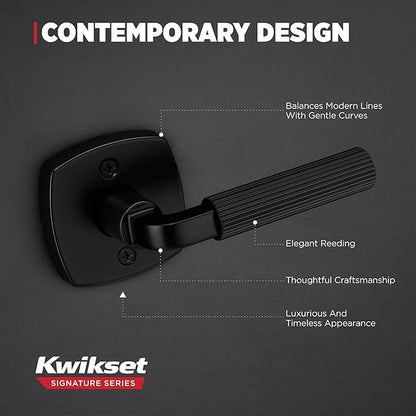 Kwikset Mirada Midtown Dummy Door Handle, Single Sided Lever for Closets, French Double Doors, and Pantry, Matte Black Non-Turning Reversible Interior Push/Pull Lever