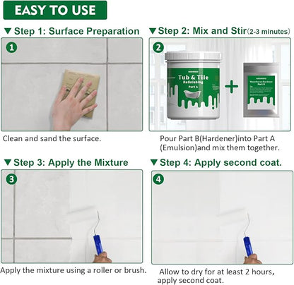 NADAMOO Tub and Tile Refinishing Kit (3kg / 105 oz, with tools, White), DIY Bathtub Sink Countertop Paint Resurface Kit for Bathroom Kitchen Porcelain Fiberglass, Semi-gloss