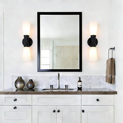 Wall Sconces Set of 2 for Bathroom, Modern Indoor Vanity Light Fixtures 17", Up Down Lighting, Wall Mount Lamp for Living Room Bedroom Hallway Stairway Fireplace Mirror E26 Base 2PC White&Black
