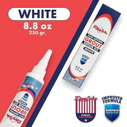 Tile Grout Repair Kit, Refresh Tile Grout Filler (8.8 oz, White) | Restore & Renew Tile Joints, Fast-Drying Grout Sealer & Paint, Squeeze Tube for Bathroom, Shower & Kitchen Floors, Waterproof