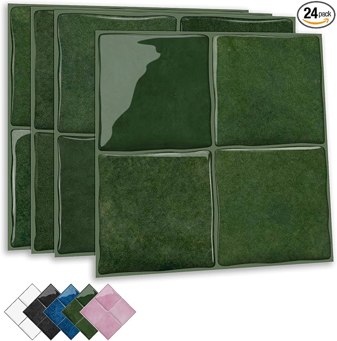 Sage Green 24 Sheets 6x6 Inch Peel and Stick Subway Tile Backsplash, Self Adhesive Wall Tiles for Kitchen Bathroom, Thick Waterproof Heat Resistant, Easy Install No Grout, Renter Friendly