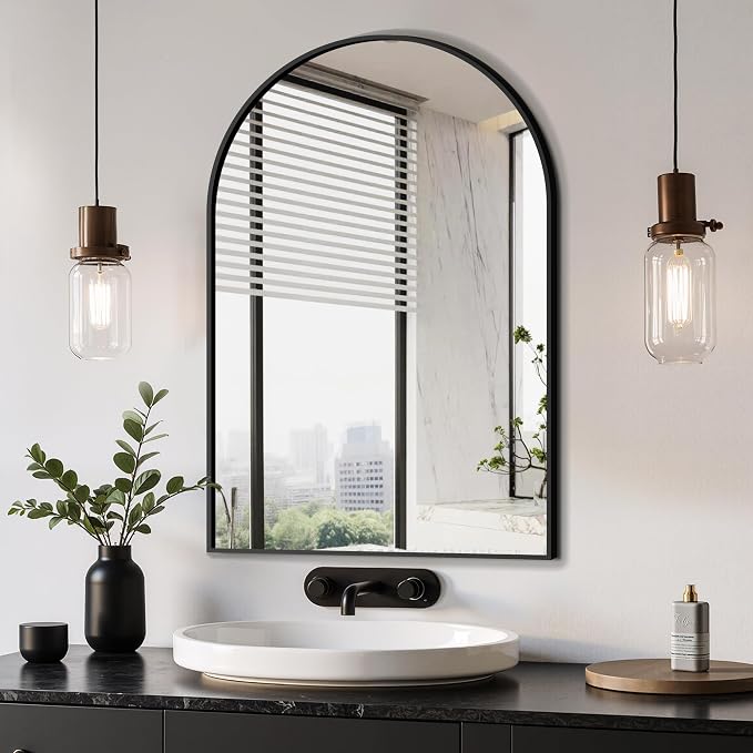 Arched Bathroom Mirror, Black, 20"x30" | Wall Mounted, Vanity Mirror, For Bedroom, Living Room and Entryway