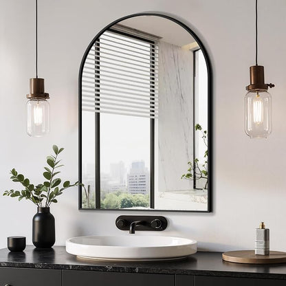 Arched Bathroom Mirror, Black, 20"x30" | Wall Mounted, Vanity Mirror, For Bedroom, Living Room and Entryway