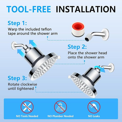 Filtered Shower Head for Hard Water: High Pressure Rainfall Showerhead for Low Water Flow - 7 Spray Modes Anti-Clog Nozzles & Tool-Free Install for Bathroom