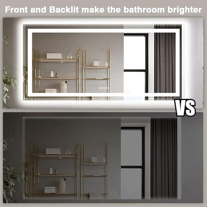 EchosLife 77"x36" Large LED Bathroom Mirror | Backlit + Front Lit, Anti-Fog, Stepless Dimmable, 3 Colors, Memory, Tempered Glass, UL Listed, Horizontal/Vertical