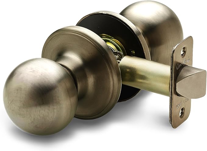 Copper Creek BK2020AB Ball Door Knob, Passage Function, 1 Pack, in Antique Brass
