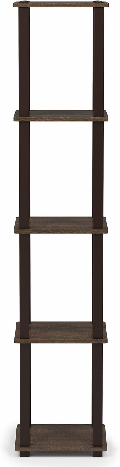 FURINNO Turn-S-Tube 5-Tier Corner Square Rack Display Shelf, Walnut/Brown