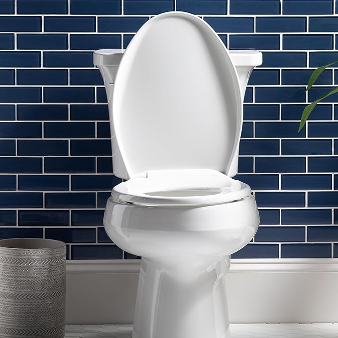 Bemis Aurora Slow Close Toilet Seat, Easy Clean Hinges and Adjustable Perfect Fit Plastic Seat, Made in USA, Round, White