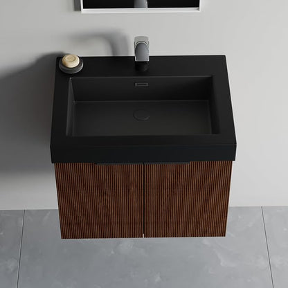 Dowell 24" Bathroom Sink,Single Bowl Vanity Basin,Rectangular Drop-In Bathroom Sink with Overflow,Black-000 2418BP-BL