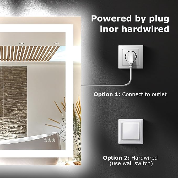 Hivone 40"X30" LED Bathroom Mirror with Lights, Anti-Fog, Dimmable, Backlit + Front Lit, Smart Bathroom Vanity Mirror, Memory Function, Shatterproof, Tempered Glass (Horizontal/Vertical)