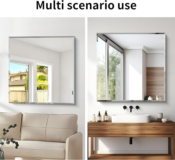 CILIBER Beveled Mirror, 36x36 Square Bathroom Mirrors for Wall, 3mm Tempered Glass Large Frameless Vanity Mirror Over Sink with Beveled Edge for Bathroom,Bedroom,Living Room and Entryway