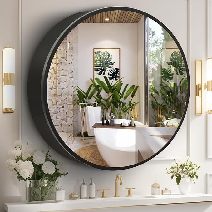 Movo Medicine Cabinet Round 24 Inch x 24 Inch Bathroom Cabinet Mirror, Circular Storage Cabinet Surface Mounted