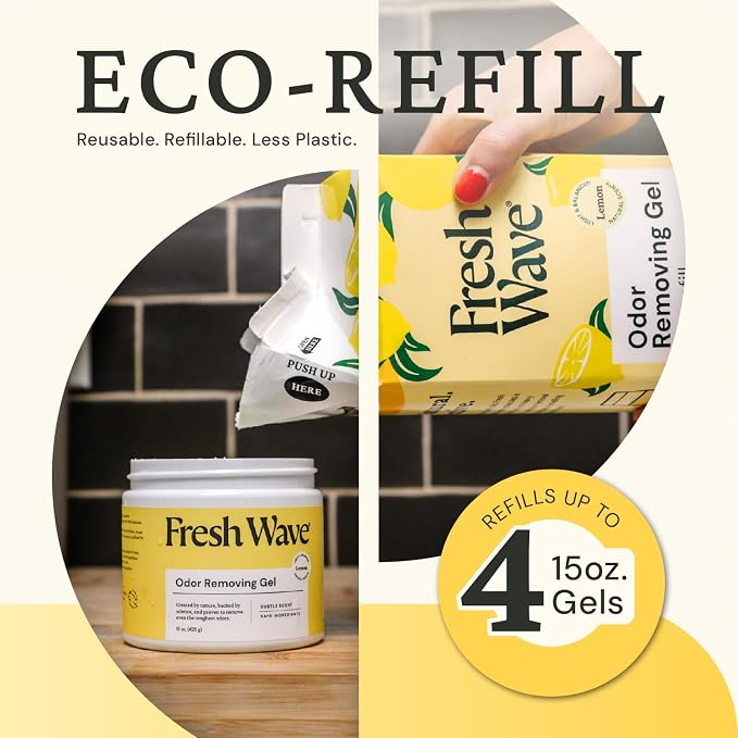 Fresh Wave Lemon Odor Eliminator Gel 15 oz - Air Freshener for Home | Lasts 30-60 days. Plant-based odor absorber. No perfumes or harsh chemicals. Bathroom & closet deoderizer. Refills available.