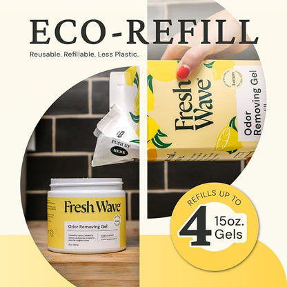 Fresh Wave Lemon Odor Eliminator Gel 15 oz - Air Freshener for Home | Lasts 30-60 days. Plant-based odor absorber. No perfumes or harsh chemicals. Bathroom & closet deoderizer. Refills available.