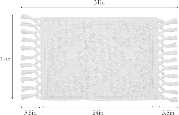 Jean Pierre - Ricardo Bath Mat, Woven Fringe Bathroom Rugs, 100% Cotton, Premium Bathroom Decor - Measures 17" x 31" - White