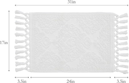 Jean Pierre - Ricardo Bath Mat, Woven Fringe Bathroom Rugs, 100% Cotton, Premium Bathroom Decor - Measures 17" x 31" - White