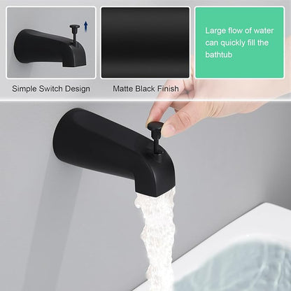 Tub Spout with Diverter, Slip On Bathtub Spout Fits 1/2'' Copper Tube(5/8'' Dia), Bathroom Tub Faucet with PTFE Tape & Hex Wrench, Matte Black