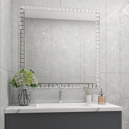 Peel and Stick 3 Inch Beveled Mirror Glass Tile Silver Crystal Mosaic Tile for Kitchen Backsplash Bathroom (3x3 Inch, 32 Sheets)