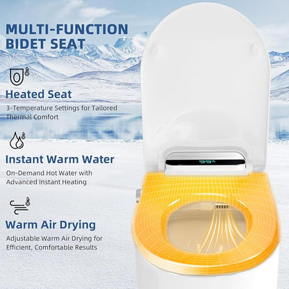 Electric Bidet Toilet Seat Round – Heated Seat, Warm Water & Air Dryer | Wireless Remote & Side Knob Dual Control, Self-Cleaning Nozzle, Slow-Close Lid, LED Display, Night Light, Easy DIY Install