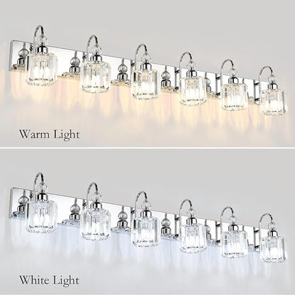 Ralbay 6-Lights Stainless Steel Crystal Bathroom Vanity Lights Over Long Mirror Modern Crystal Vanity Lighting Fixtures for Bathroom