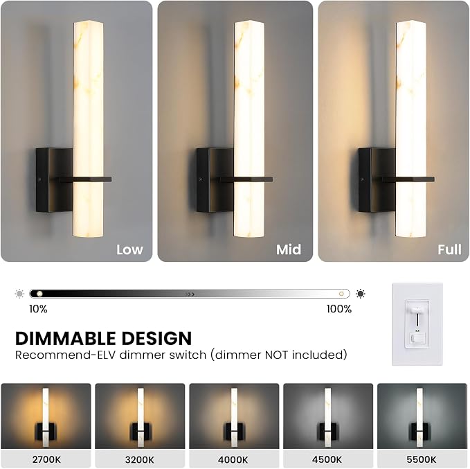 Modern LED Wall Sconces 15-inch Black Bathroom Sconces Set of 2 Up and Down Wall Mount Light 5CCT Dimmable Sconce Lighting Bedroom Living Room Hallway (Hardwired)