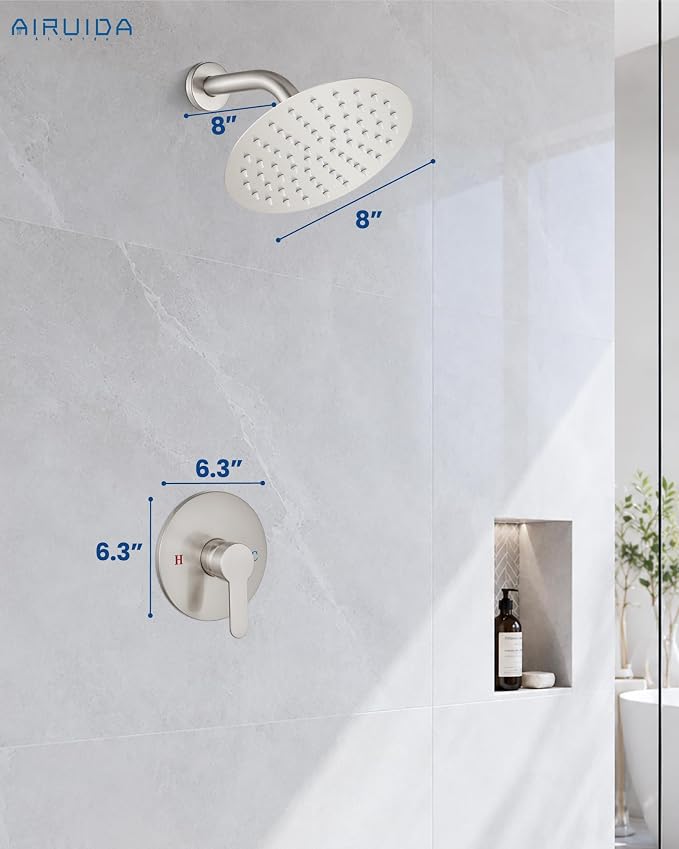 Airuida 8 Inch Brushed Nickel Shower Faucet Set,Shower Valve Kit | Female Threads Rough-in Valve Shower Trim Kit,Single Handle Control Shower Set