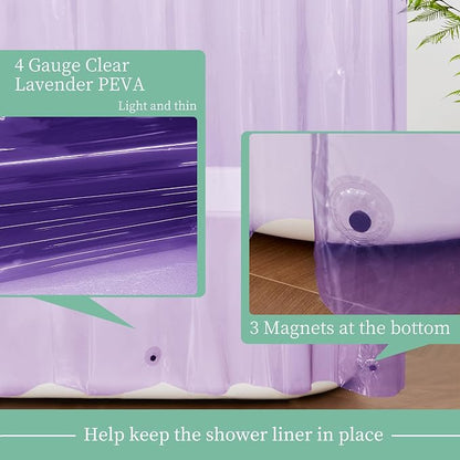 Mrs Awesome Clear Lavender Shower Curtain Liner with 3 Magnets, 72x72 | 12 Rustproof Grommets, Premium Plastic Shower Curtain for Bathroom Lightweight & Waterproof,72W x 72H